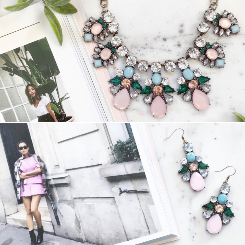 "Elise" Earrings || Pink & Clear Crystal Statement - Picture 8 of 12